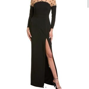 Chic Black Long Sleeve Dress with Sheer Embellished Bodice